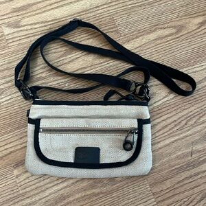 KIPLING Creme Beige & Black Fabric Flap Over Small Rectangle Crossbody Purse